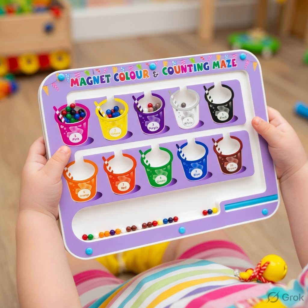Magnetic Colour Matching Maze Toy for Kids | Educational Counting Board with Magnetic Pen Control | Learning Activity Game for Children 3+ Years