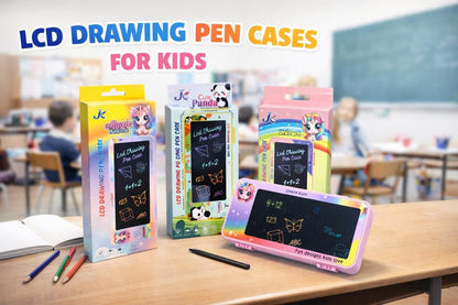 2-in-1 Pencil Case with LCD Writing Pad for Kids – Reusable Digital Drawing Slate & Stationery Box | Doodle & Scribble Gift for Boys & Girls, Pack of 1 (Assorted)