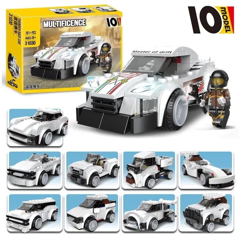 White Thunder race Car | 10-in-1 Building Blocks | 181+ Pcs DIY Set