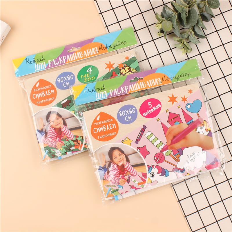 Water Drawing Mat for Kids, 80 x 80 cm, Reusable Colouring Mat, Washable Painting Mat with 6 Sketch Pens [Assorted Prints]