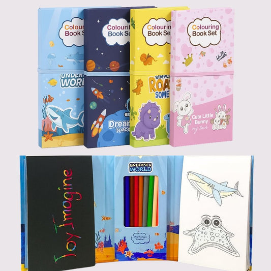 oloring Book Set for Kids – Art & Craft Kit with Coloring Sheets, Pencils & Scratcher | Creative Drawing & Activity Gift for Boys & Girls | Pack of 1 [Assorted Design]