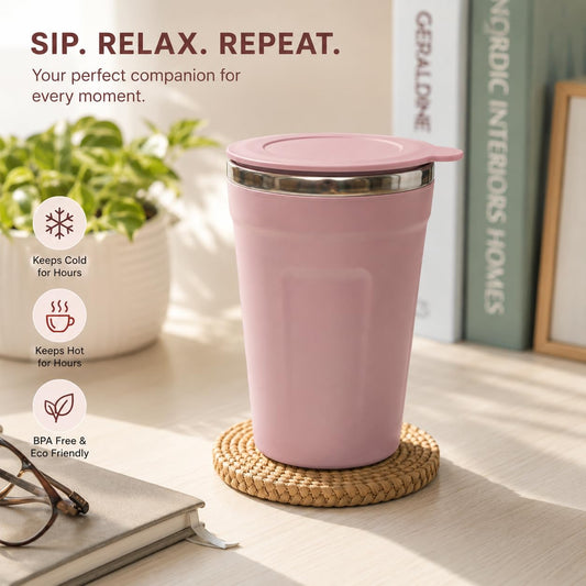 Stainless Steel Round Tumbler | Airtight & Leakproof | Compact Design | 450ml | Ideal for Office, Travel, and Home Use, Travel Glass