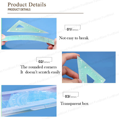 4 in 1 Protractor and Ruler Set - 4 Pack Set Square, Square Rulers, School Geometry Set, Math Protractor, Geometry Rulers, Math Ruler