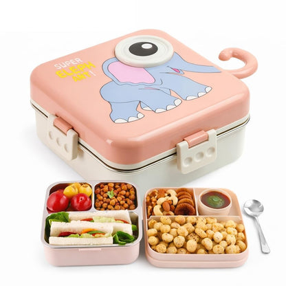 Kids Lunch Box – Stainless Steel Insulated Tiffin for School with Spoon, BPA-Free | Leak-Resistant Bento Box with Tray & Container | Elephant (1120ml)