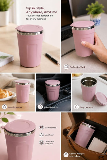 Stainless Steel Round Tumbler | Airtight & Leakproof | Compact Design | 450ml | Ideal for Office, Travel, and Home Use, Travel Glass