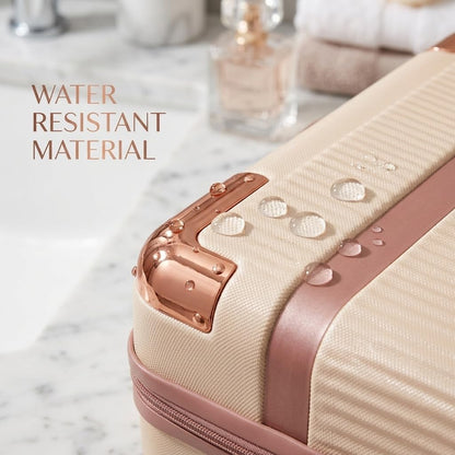 ravel Make up Train Case, Waterproof Portable Hard Shell Cosmetic Case, Cosmetic Case Mini Suitcase Vanity Box for Makeup Hand Luggage with Handle & Elastic Band, Flight Use
