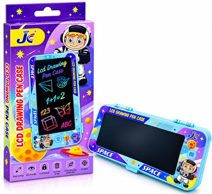 2-in-1 Pencil Case with LCD Writing Pad for Kids – Reusable Digital Drawing Slate & Stationery Box | Doodle & Scribble Gift for Boys & Girls, Pack of 1 (Assorted)