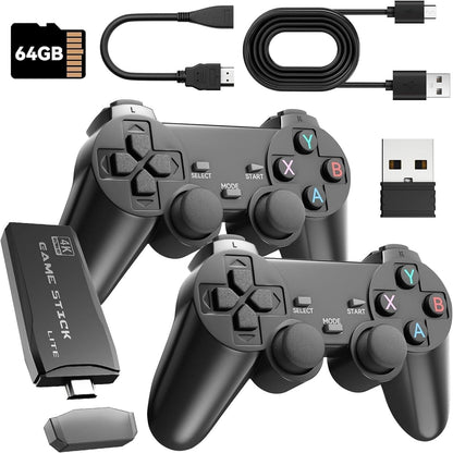 Retro Game Stick | Plug & Play 4K HDMI Video Game for TV | 21,000+ Classic Games | 15 Emulators | 64GB Card Included | Dual 2.4G Wireless Controllers | Gaming Console for Kids, Family & Adults