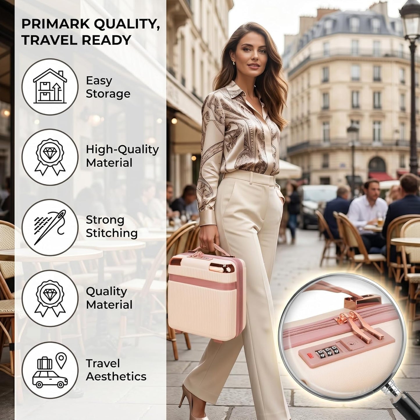 ravel Make up Train Case, Waterproof Portable Hard Shell Cosmetic Case, Cosmetic Case Mini Suitcase Vanity Box for Makeup Hand Luggage with Handle & Elastic Band, Flight Use
