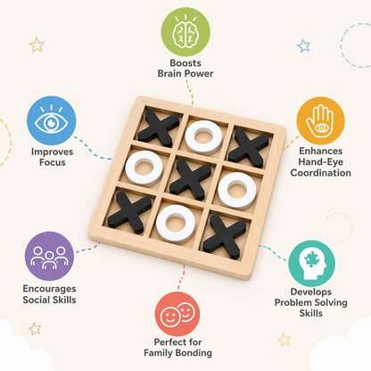 Wooden Tic Tac Toe Game for Kids & Adults | Classic XOXO Strategy Board Game | Zero & Cross Brain Puzzle Travel Toy | Festival & Birthday