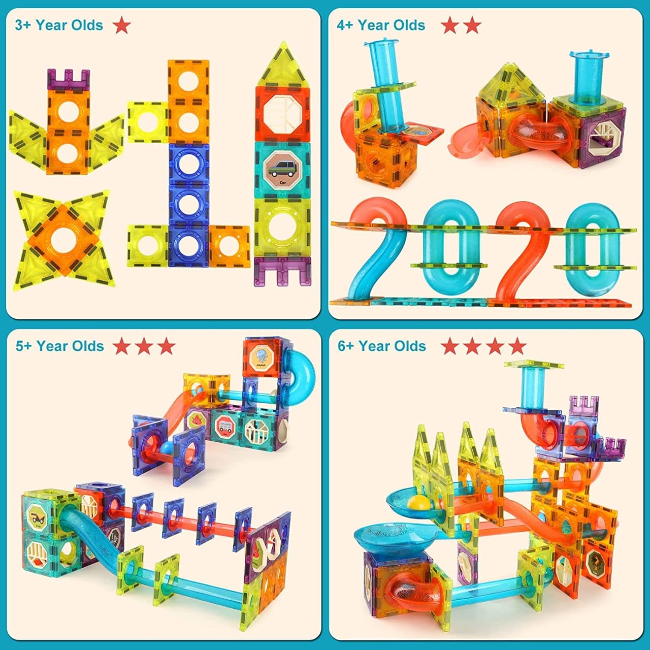 Light Magnetic Tiles- Building Blocks for Kids 3D STEAM Educational Toys, Magnetic Marble Run/Toys for Kids Age 3 +Year Old Boys Girls Creative Gift (49 Pcs Magnetic Tiles