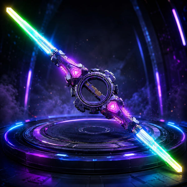 Retractable Sword, Double-Edged Spinning Sword with FX Sound & Multi-Color LED, Double-Headed Telescopic Expandable Light Swords Toy, Charge with Any C-Type Cable