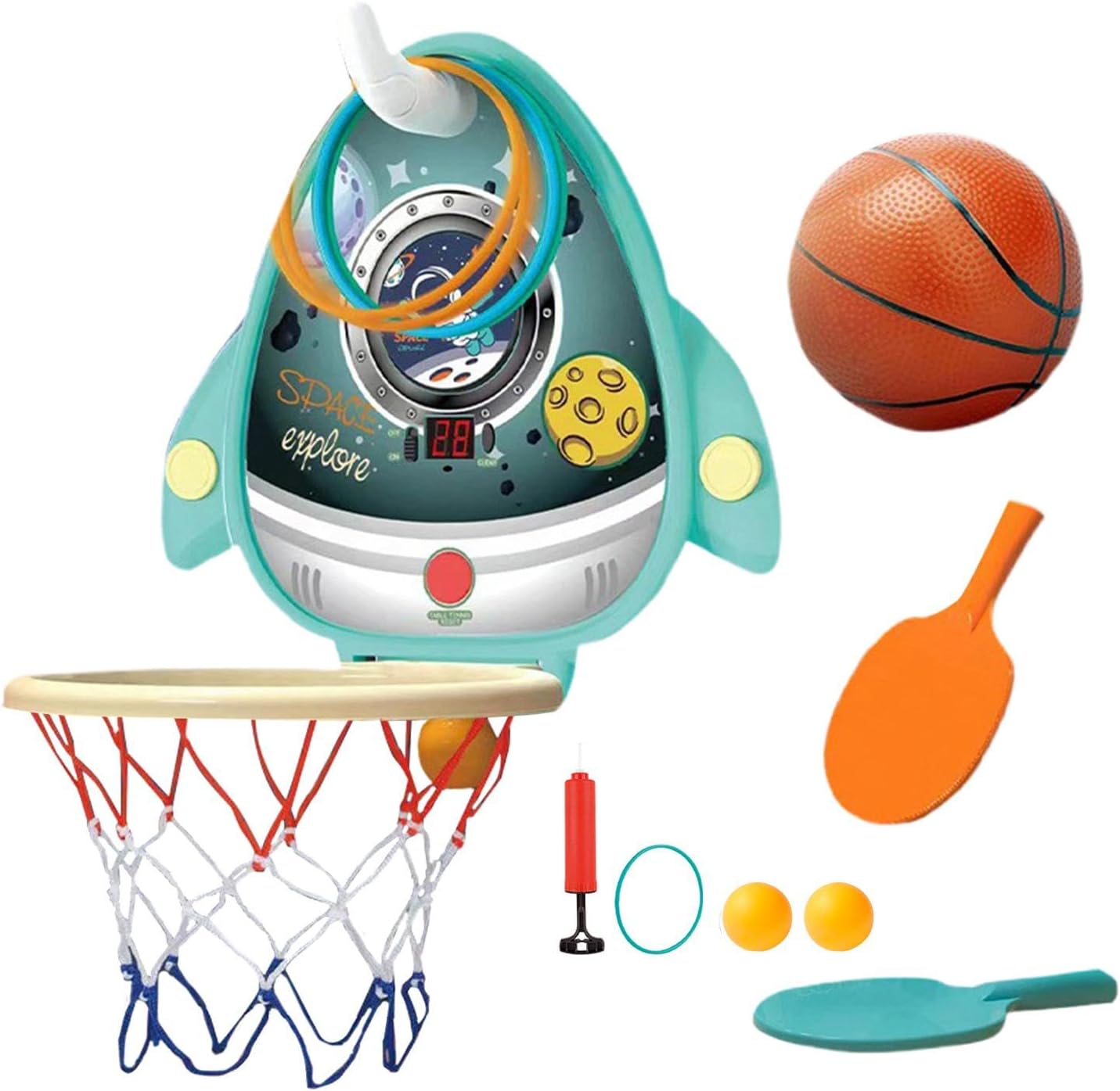 Wall Basketball Hoop, Indoor Basketball Hoop, Door Basketball Basket Toy with Electronic Dashboard and Pong Balls – Height Adjustable Hoop with Hoop Rings [Green]