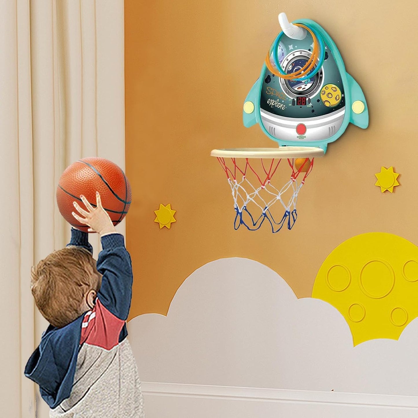 Wall Basketball Hoop, Indoor Basketball Hoop, Door Basketball Basket Toy with Electronic Dashboard and Pong Balls – Height Adjustable Hoop with Hoop Rings [Green]