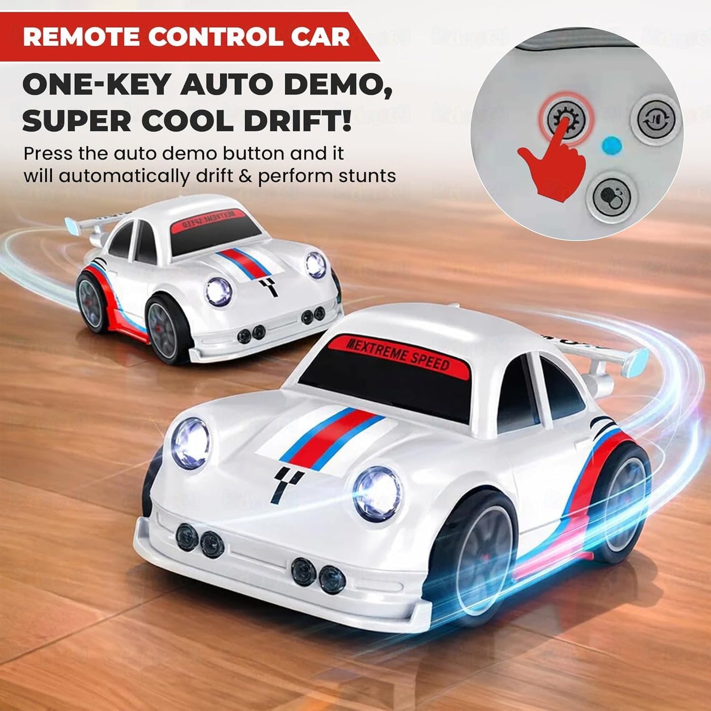 High-Speed RC Drift Car with Remote Control, USB Rechargeable Racing Toy Car, LED Lights, 2.4GHz Controller, Kids & Adults Gift (White & Black)
