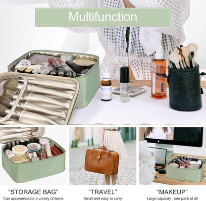 Small Travel Fashion Cosmetic Organizer Bag with Detachable Pouch, Super Soft Makeup Organiser Bag for Brushes, Toiletries, Cosmetics Items for Women (Green)