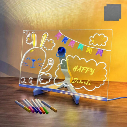 LED Acrylic Writing Board with Light & 7 Pens | 20 x 30 cm DIY 3D Rewritable Message Pad | Personalized Night Lamp & Display Board for Home