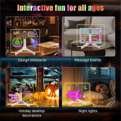LED Acrylic Writing Board with Light & 7 Pens | 20 x 30 cm DIY 3D Rewritable Message Pad | Personalized Night Lamp & Display Board for Home