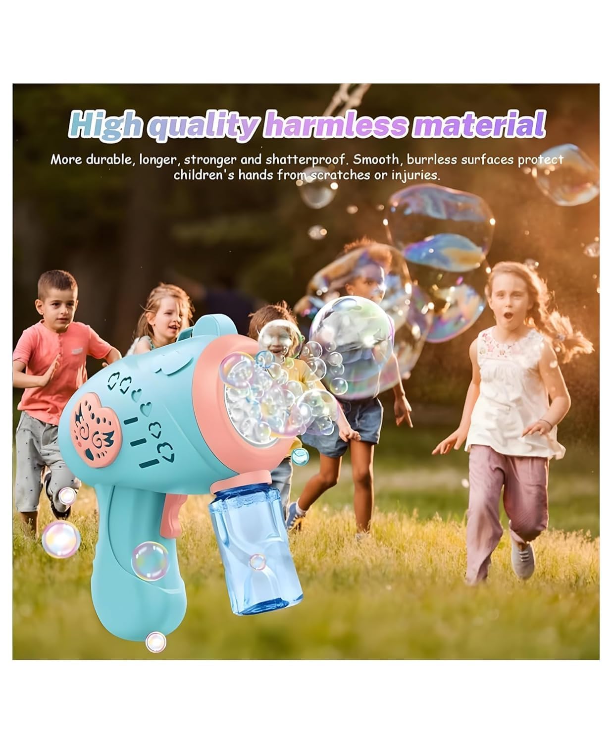 Automatic Colour Bubble Gun for Kids Toddlers + 4 AA Alkaline Cells, 10000+ Bubbles Per Minute Leak-Proof, Birthday Gift Summer Toy for Boys and Girl Gun (Bubble Machine)