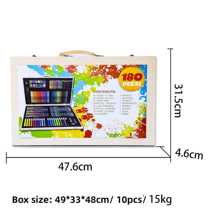 180 Piece Deluxe Art Kit with Oil Pastels, Crayons, Coloured Pencils, Acrylic Paint, Wooden Case, for Kids, Girls and Boys