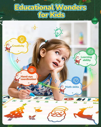 Water Drawing Mat for Kids, 80 x 80 cm, Reusable Colouring Mat, Washable Painting Mat with 6 Sketch Pens [Assorted Prints]