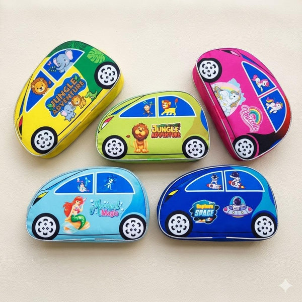 Car Shape Bag for Birthday Party Return Gifts Bulk, Kids Age 3 to 10 Years, Multicolor, Cartoon Print (Assorted Prints)