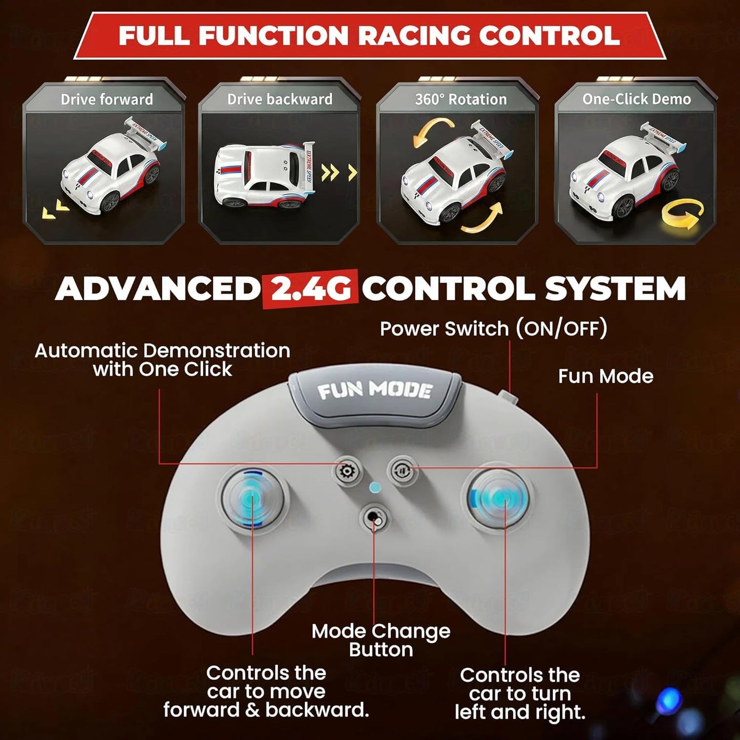 High-Speed RC Drift Car with Remote Control, USB Rechargeable Racing Toy Car, LED Lights, 2.4GHz Controller, Kids & Adults Gift (White & Black)