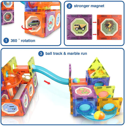 Light Magnetic Tiles- Building Blocks for Kids 3D STEAM Educational Toys, Magnetic Marble Run/Toys for Kids Age 3 +Year Old Boys Girls Creative Gift (49 Pcs Magnetic Tiles