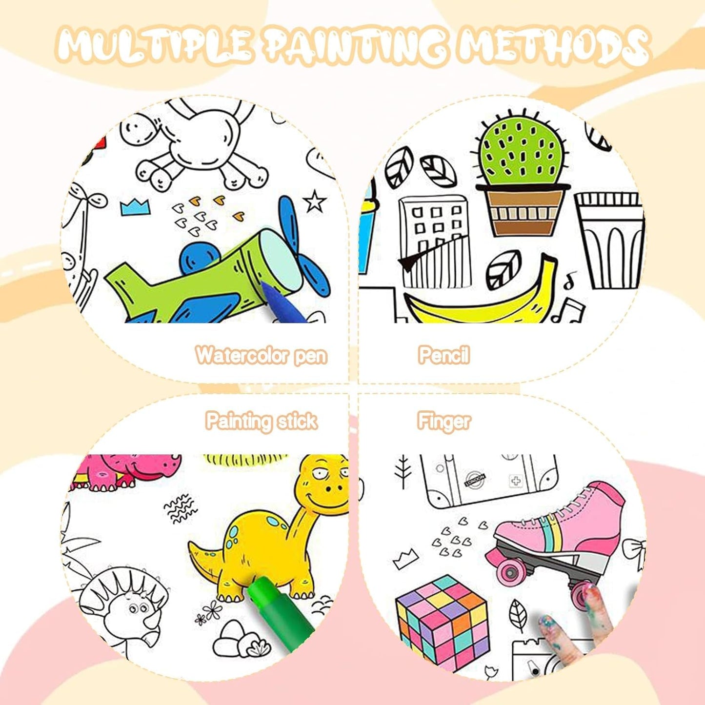 Water Drawing Mat for Kids, 80 x 80 cm, Reusable Colouring Mat, Washable Painting Mat with 6 Sketch Pens [Assorted Prints]