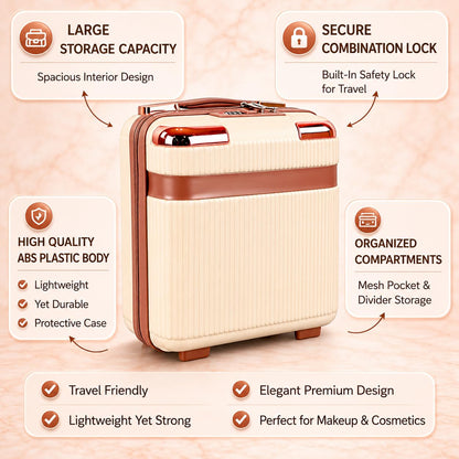 ravel Make up Train Case, Waterproof Portable Hard Shell Cosmetic Case, Cosmetic Case Mini Suitcase Vanity Box for Makeup Hand Luggage with Handle & Elastic Band, Flight Use