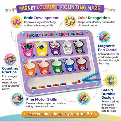 Magnetic Colour Matching Maze Toy for Kids | Educational Counting Board with Magnetic Pen Control | Learning Activity Game for Children 3+ Years