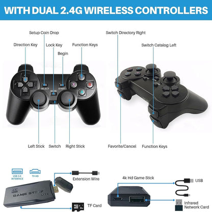 Retro Game Stick | Plug & Play 4K HDMI Video Game for TV | 21,000+ Classic Games | 15 Emulators | 64GB Card Included | Dual 2.4G Wireless Controllers | Gaming Console for Kids, Family & Adults