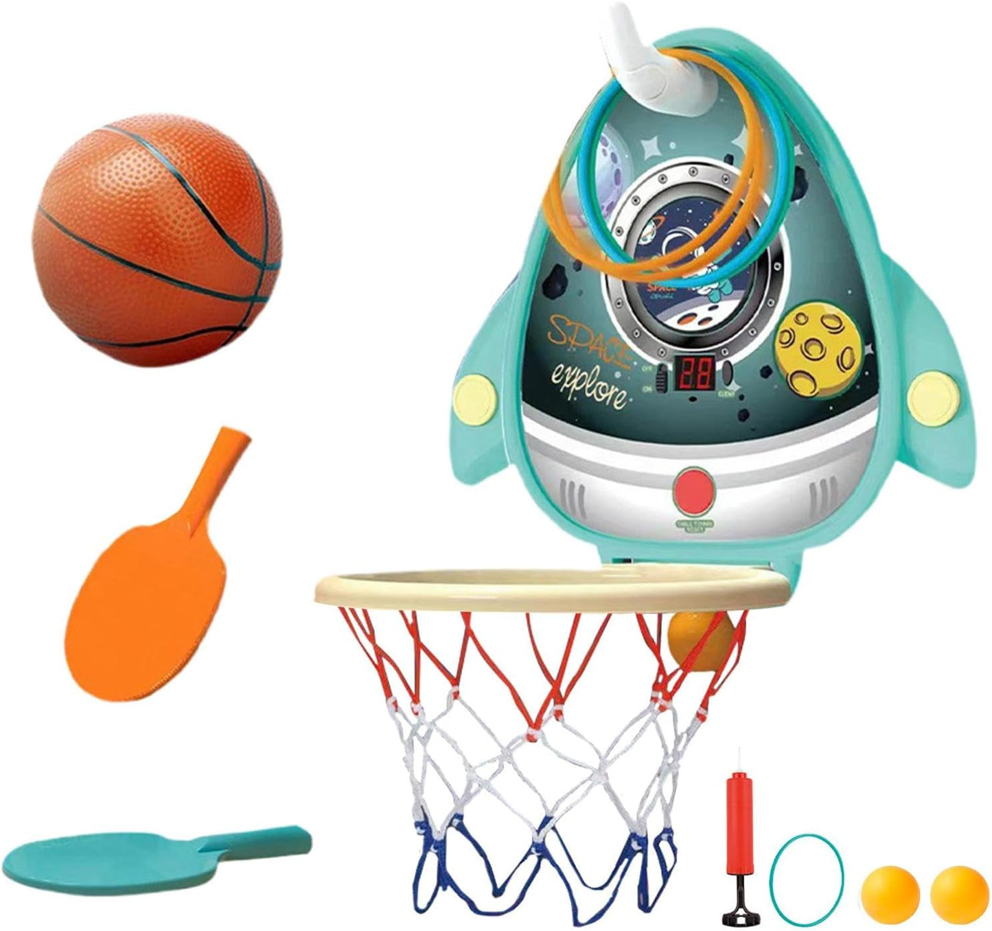 Wall Basketball Hoop, Indoor Basketball Hoop, Door Basketball Basket Toy with Electronic Dashboard and Pong Balls – Height Adjustable Hoop with Hoop Rings [Green]