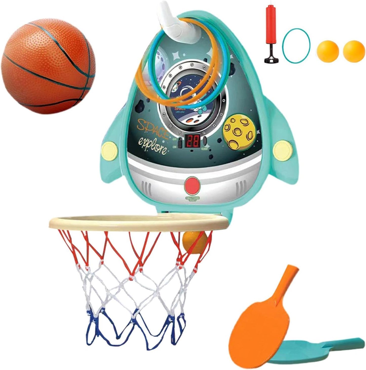Wall Basketball Hoop, Indoor Basketball Hoop, Door Basketball Basket Toy with Electronic Dashboard and Pong Balls – Height Adjustable Hoop with Hoop Rings [Green]