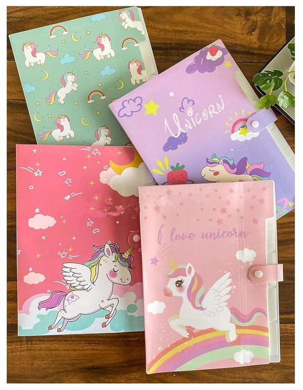 Kids A4 File Folder with Button Lock | Cartoon Theme 6-Pocket Expandable Organizer for Certificates & Test Papers | Assorted prints(Pack of 1)