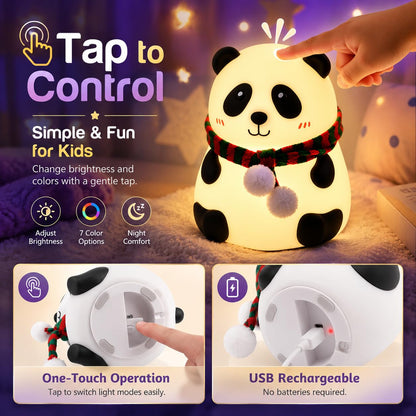 Rechargeable Silicone Panda Night Light for Kids | 7-Color LED Changing Lamp