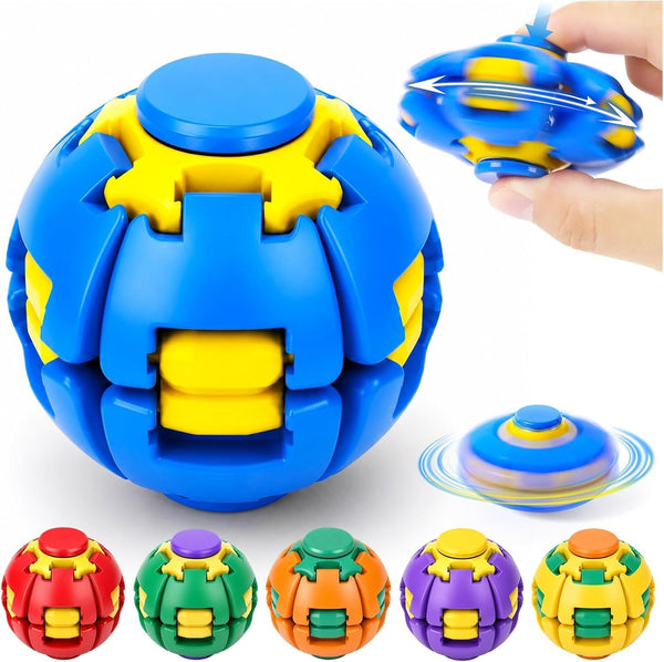 Press to Spin Fidget Spinner Ball, 360° Rotating Sensory Stress Relief Toy, Transformable Fidget Ball for Adults, Teens, Kids & Students, Quiet Portable Desk Toy for Office, Home & Travel(Multicolor)