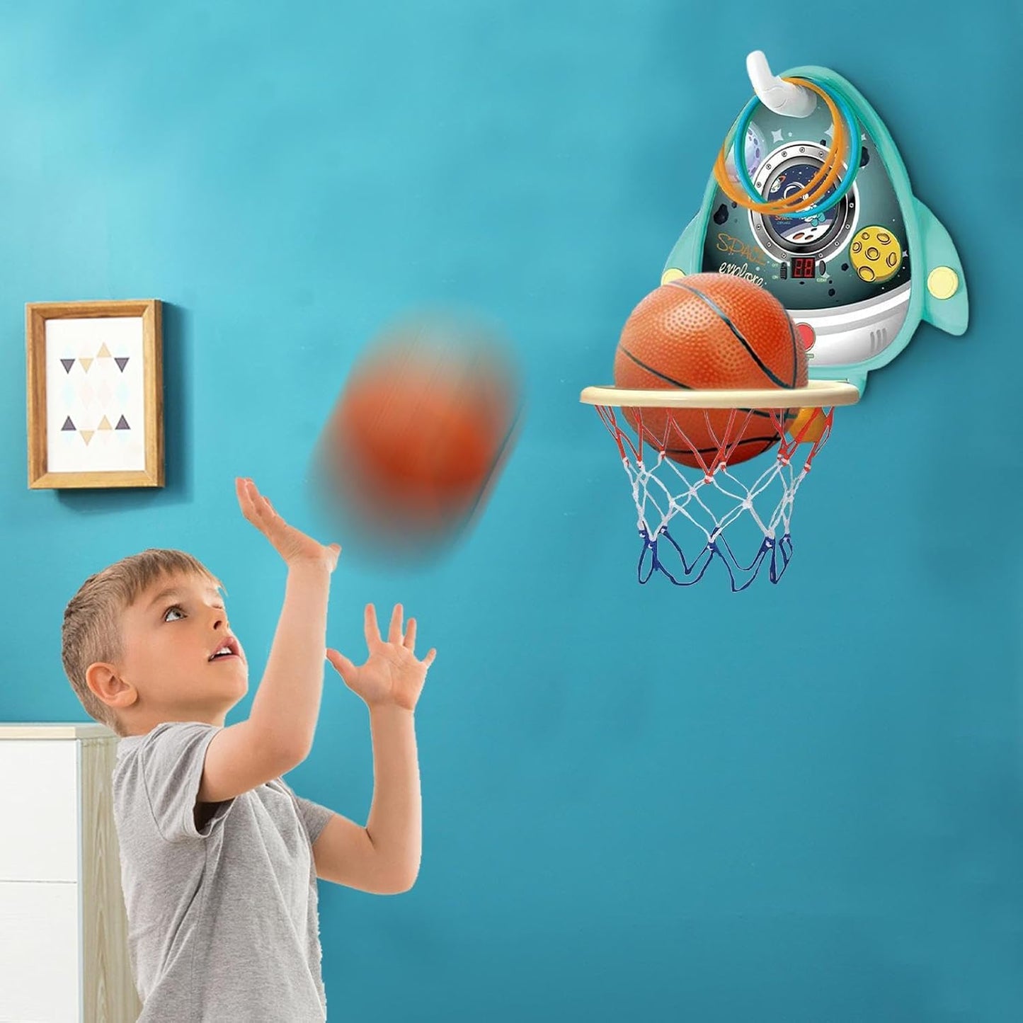Wall Basketball Hoop, Indoor Basketball Hoop, Door Basketball Basket Toy with Electronic Dashboard and Pong Balls – Height Adjustable Hoop with Hoop Rings [Green]