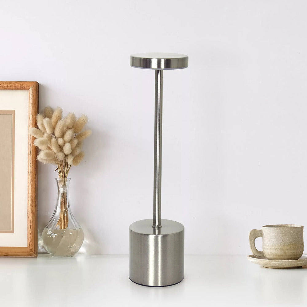 12.75" Mushroom Magic Disc Dimming & Rechargeable Cordless 4-Way Touch Sensor Stick Desk Lamp (Silver)