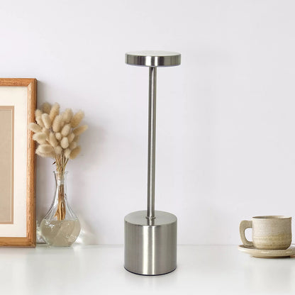 12.75" Mushroom Magic Disc Dimming & Rechargeable Cordless 4-Way Touch Sensor Stick Desk Lamp (Silver)