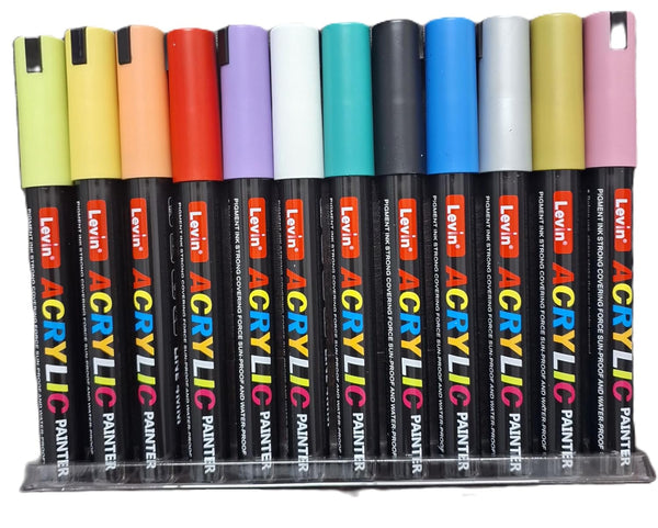 Acrylic Painter 12 Colors Medium Point Tip Art Markers for DIY Glass, Ceramic, Rock, Wood, Canvas etc