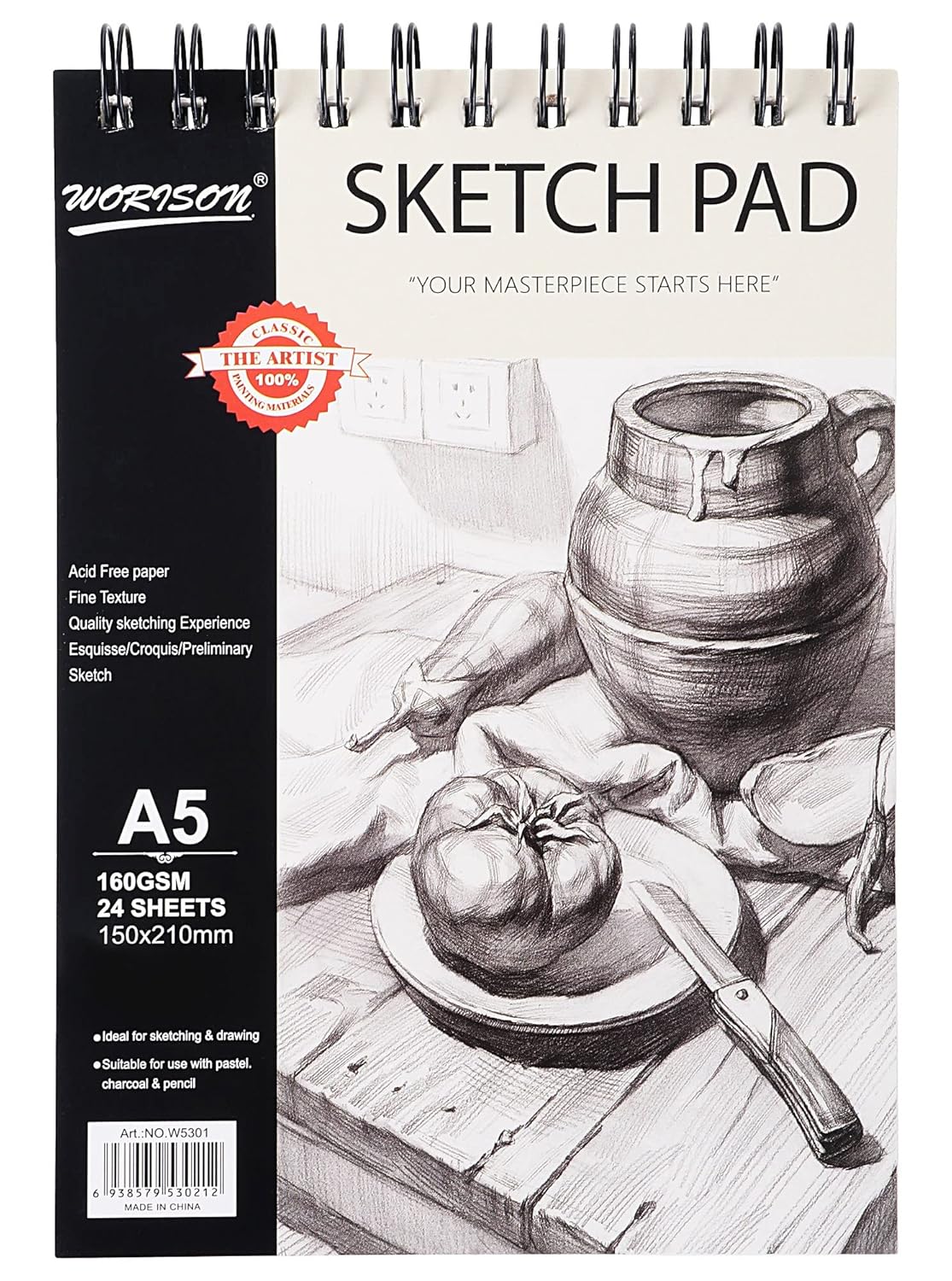 Sketch Book 24 Sheets, Spiral Bound Art Sketchbook, Acid Free (160gsm) Artist Drawing Book Paper for Boys and Girls Painting Sketching Pad