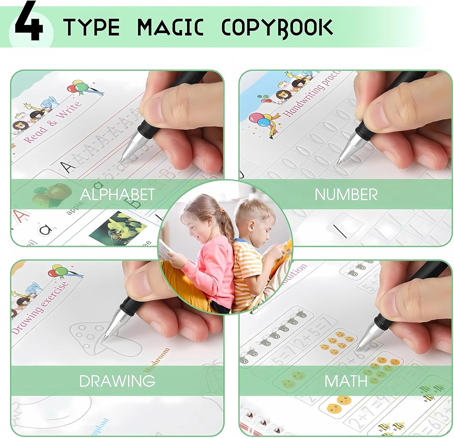Sank Magic Book for Kids 2-5Years - 4 Books +1 Pen+10Refill- Sank Magic Practice Copy Book for Kids 2-5 Years