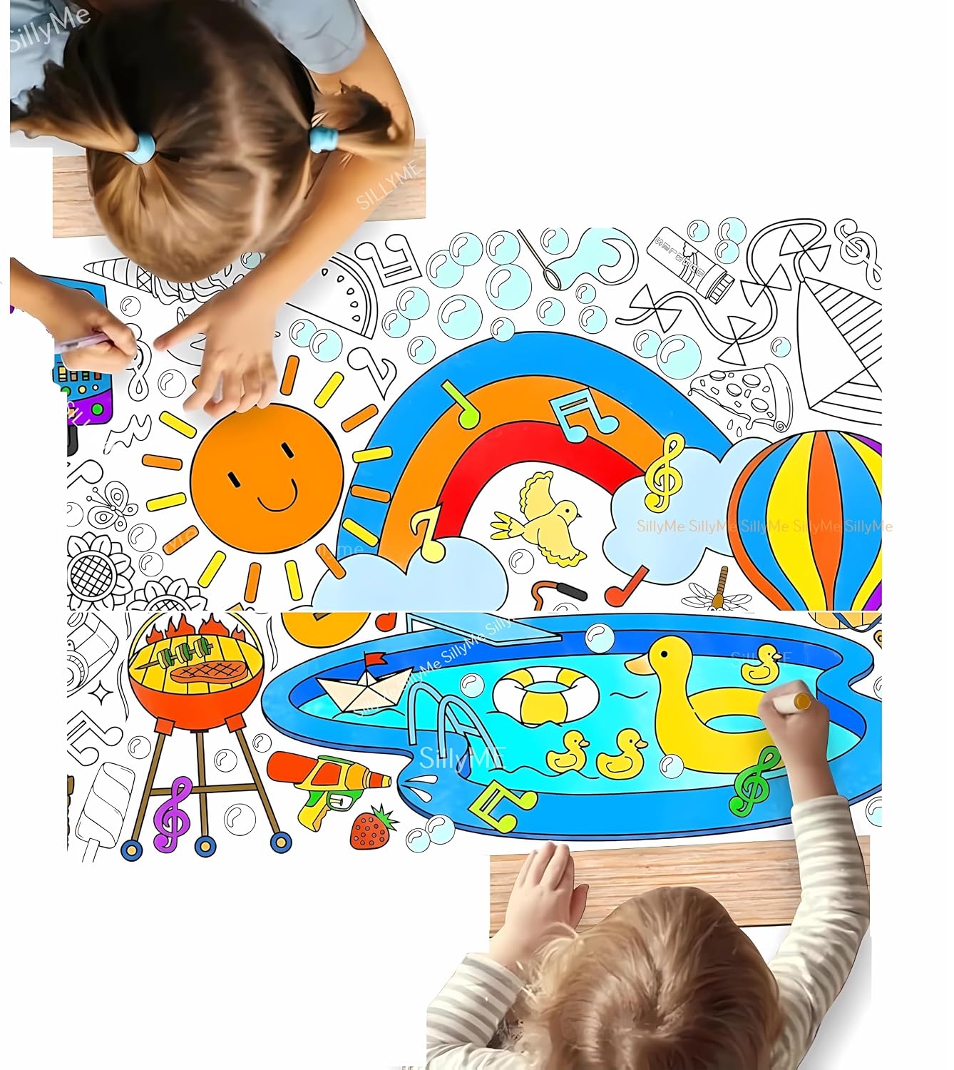 Water Drawing Mat for Kids, 80 x 80 cm, Reusable Colouring Mat, Washable Painting Mat with 6 Sketch Pens [Assorted Prints]