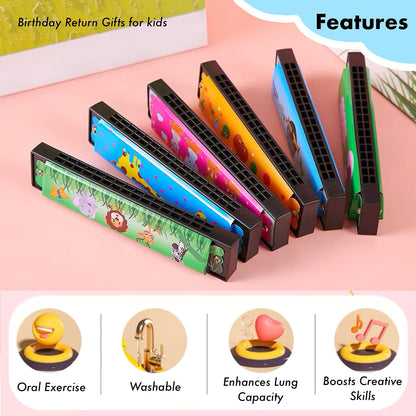12Pcs Harmonica Set for Kids, Cartoon Musical Instrument Birthday Return Gifts for Girls & Boys