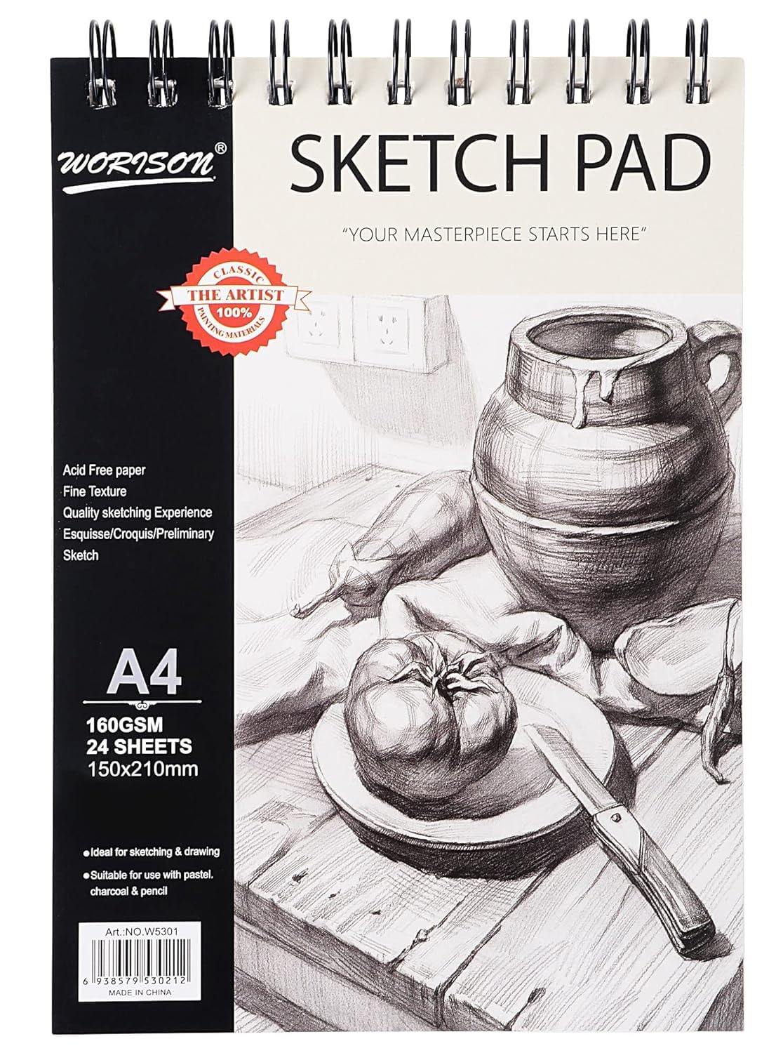 Sketch Book 24 Sheets, Spiral Bound Art Sketchbook, Acid Free (160gsm) Artist Drawing Book Paper for Boys and Girls Painting Sketching Pad