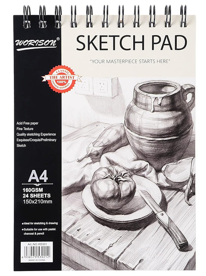 Sketch Book 24 Sheets, Spiral Bound Art Sketchbook, Acid Free (160gsm) Artist Drawing Book Paper for Boys and Girls Painting Sketching Pad