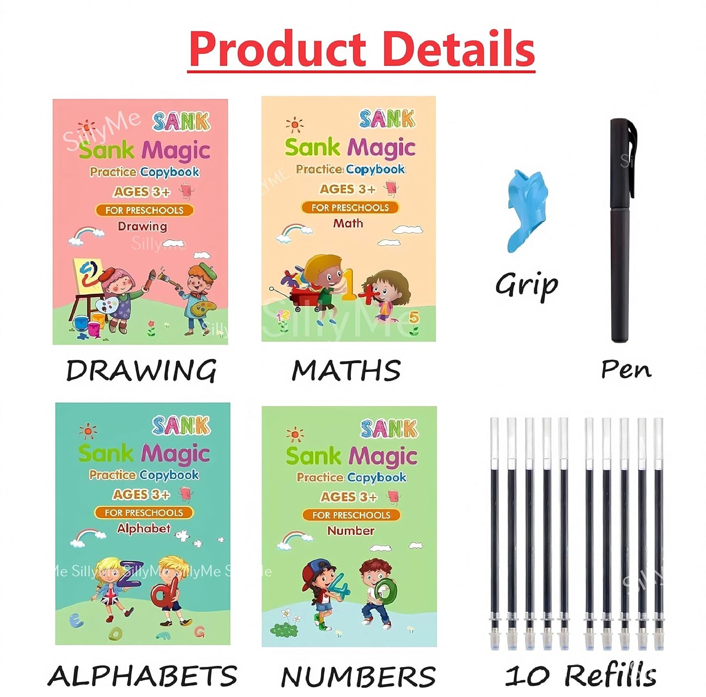 Sank Magic Book for Kids 2-5Years - 4 Books +1 Pen+10Refill- Sank Magic Practice Copy Book for Kids 2-5 Years
