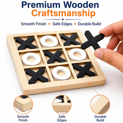Wooden Tic Tac Toe Game for Kids & Adults | Classic XOXO Strategy Board Game | Zero & Cross Brain Puzzle Travel Toy | Festival & Birthday