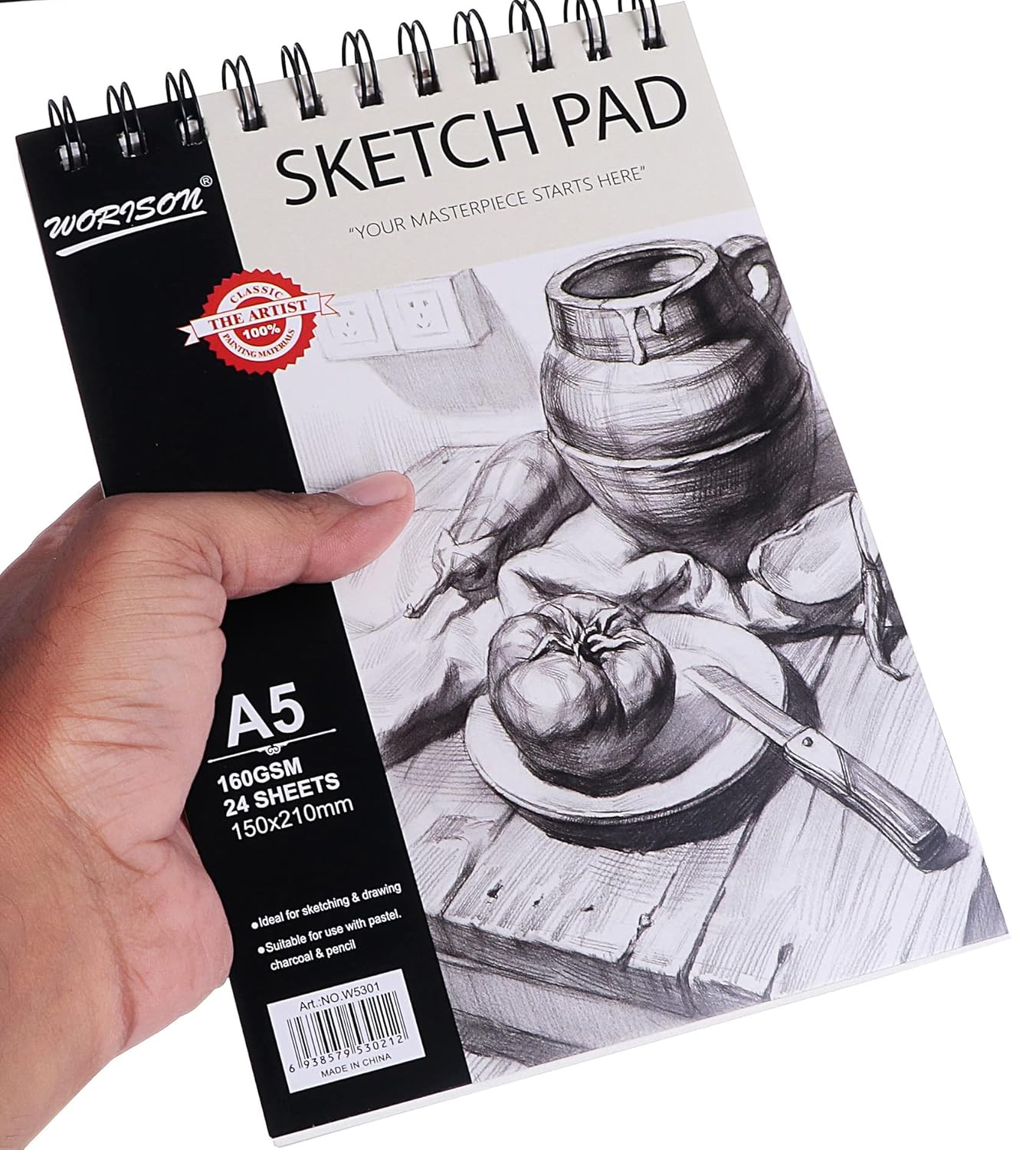 Sketch Book 24 Sheets, Spiral Bound Art Sketchbook, Acid Free (160gsm) Artist Drawing Book Paper for Boys and Girls Painting Sketching Pad